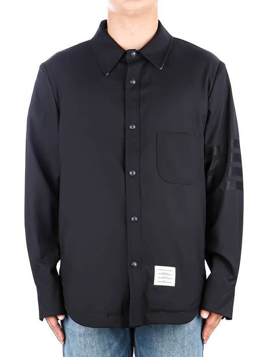 4 Bar Stripe Plain Weaving Wool Long Sleeve Shirt Navy - THOM BROWNE - BALAAN 2