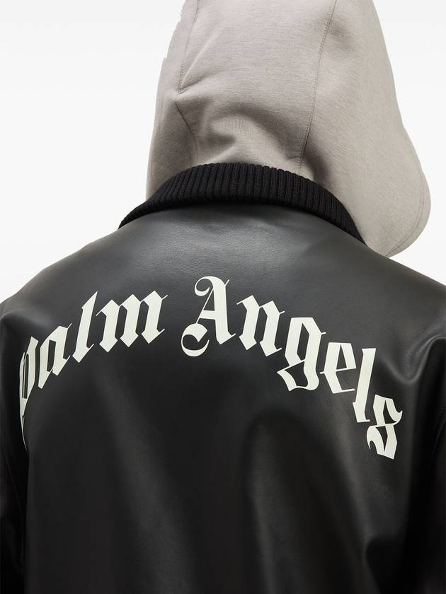 CURVED LOGO LEATHER BOMBER BLACK - OFF W - PALM ANGELS - BALAAN 6