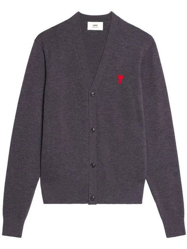 Small Heart Logo Wool Merino Cardigan Heather Grey - AMI - BALAAN 1