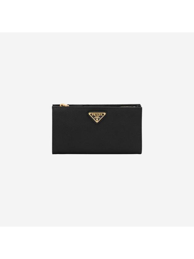 Large Saffiano Leather Long Wallet Black Gold - PRADA - BALAAN 1