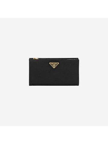 Large Saffiano Leather Long Wallet Black Gold - PRADA - BALAAN 1