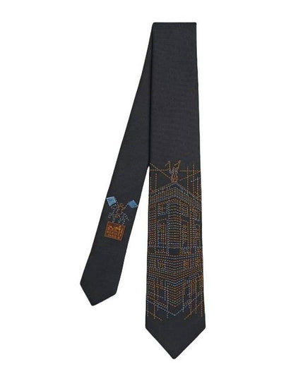 Pique Sellier Silk Tie Marine - HERMES - BALAAN 2