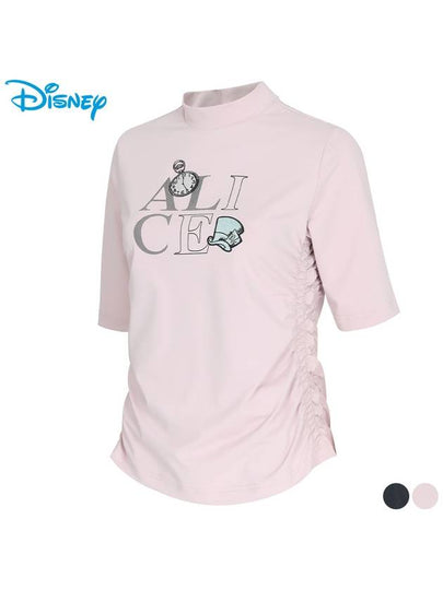 Lettering Embroidery Shirring Short Sleeve High Neck Half Neck T-Shirt DN1LTS015 - DISNEY GOLF - BALAAN 2