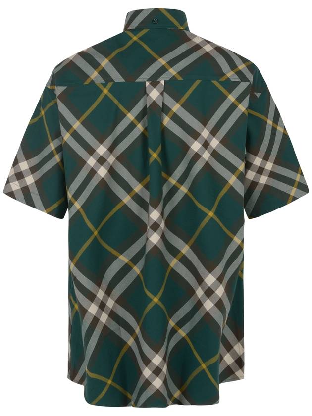 Embroidered Logo Plaid Short-Sleeve Shirt Green - BURBERRY - BALAAN 3