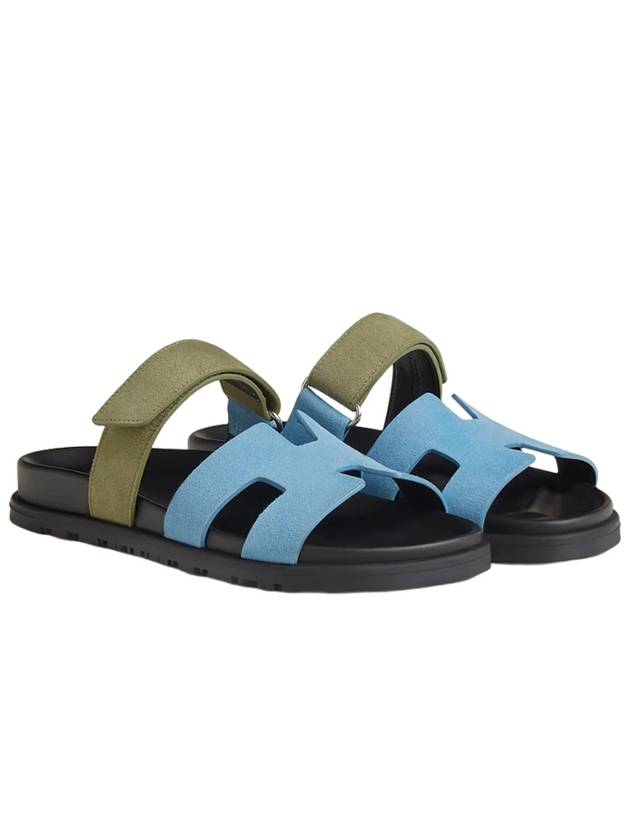 Women's Chypre Sandals Suede Goatskin Blue Khaki - HERMES - BALAAN 8