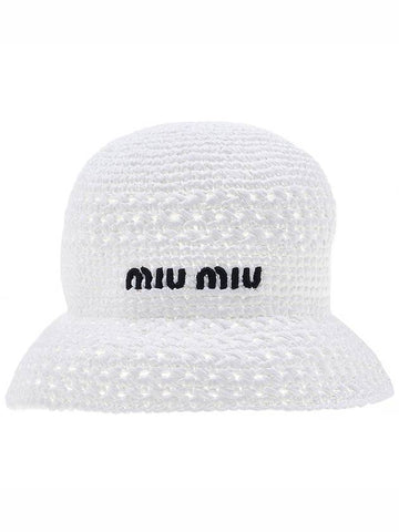 Women's Viscose Raffia Bucket Hat White - MIU MIU - BALAAN 1