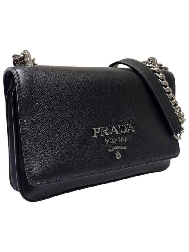 1BD144 Black leather silver chain mini cross bag - PRADA - BALAAN 2