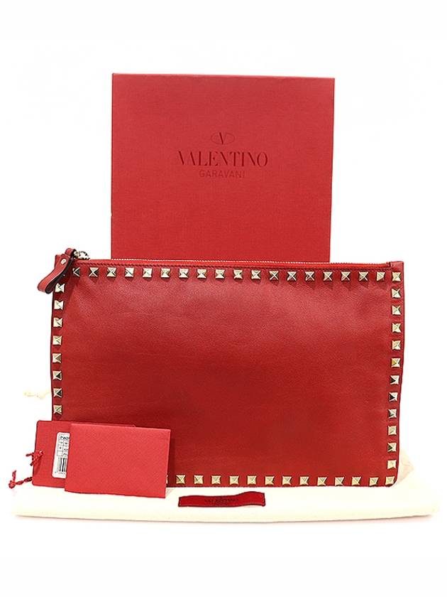 PW2P0269BOL Red Calfskin Gold Plated Rockstud Pouch Clutch - VALENTINO - BALAAN 2