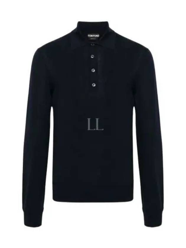 Knit Wool Long Sleeve Polo Shirt Navy - TOM FORD - BALAAN 2