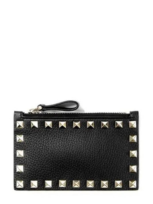 Rockstud Zipper Card Wallet Black - VALENTINO - BALAAN 2