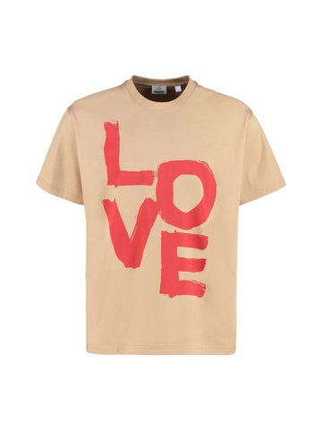 Men's AXTON Love Print Short Sleeve T-Shirt Camel - BURBERRY - BALAAN.