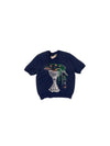 Women's Royal Sandwich Jacquard Crop Top Navy I2SN07NV - IOEDLE - BALAAN 1