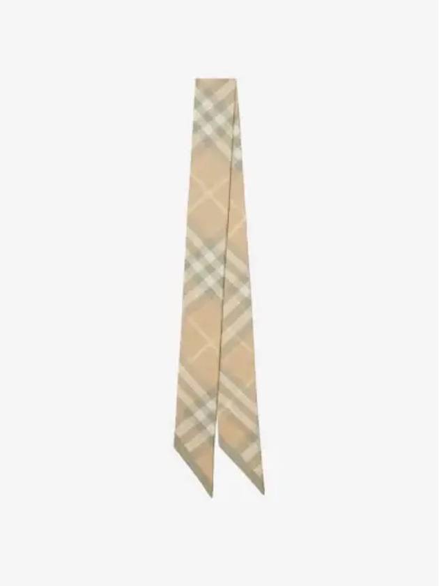 Skinny Check Silk Scarf Flax - BURBERRY - BALAAN 3