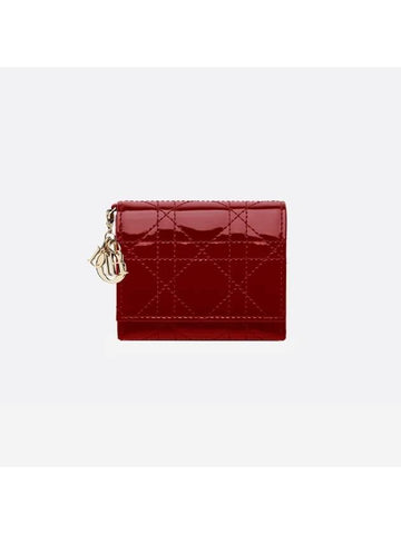Lady Lotus Wallet Patent Cannage Calfskin Cherry Red - DIOR - BALAAN 1