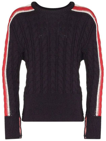 Men's Three Stripes Merino Wool Cable Knit Top Navy - THOM BROWNE - BALAAN 2