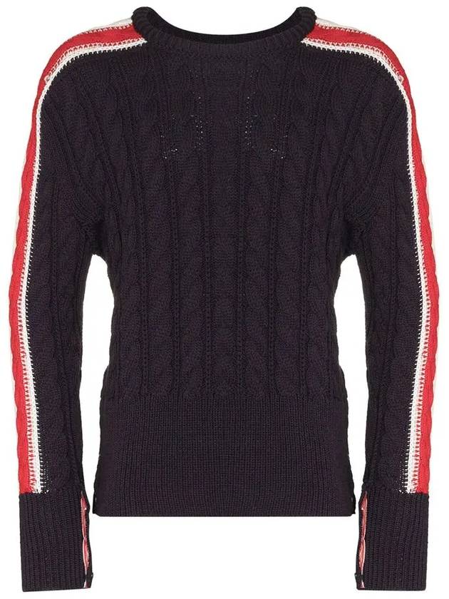 Men's Three Stripes Merino Wool Cable Knit Top Navy - THOM BROWNE - BALAAN 3