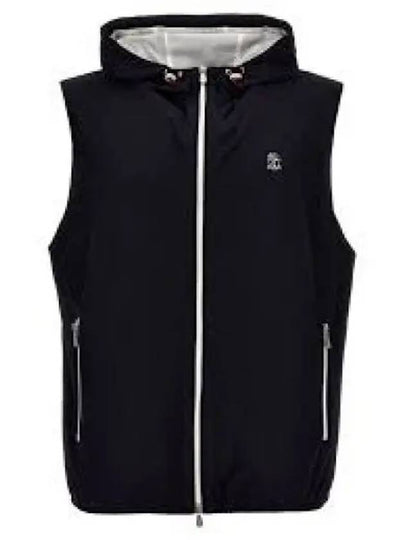 Drawstring Hood Zipped Vest Navy - BRUNELLO CUCINELLI - BALAAN 2