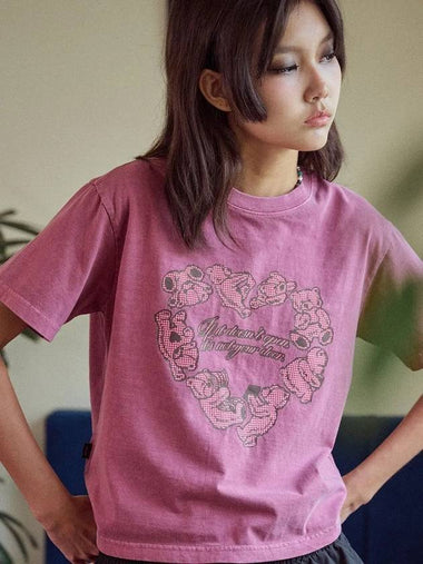 Heart Bear Pigment Cropped Short Sleeve T Shirt Dusty Pink - CPGN STUDIO - BALAAN 1