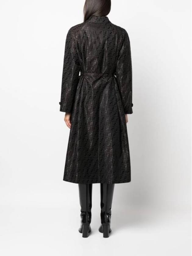 Cotton Blend Trench Coat Black - FENDI - BALAAN 3