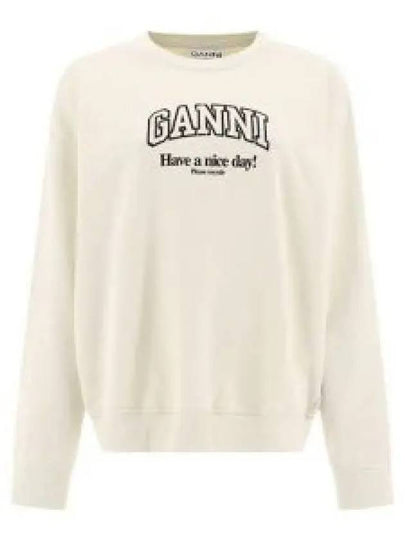 Logo Print Cotton Sweatshirt Beige - GANNI - BALAAN 2