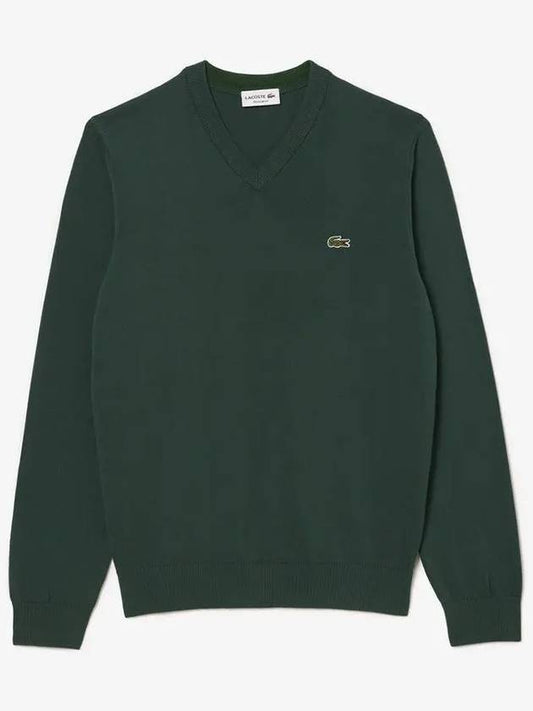 V Neck Cotton Classic Fit Knit Top Forest Green - LACOSTE - BALAAN 2