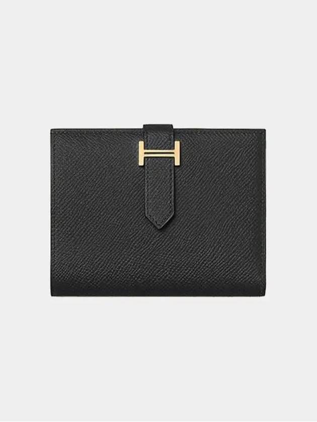 Bean Compact Gold Ring Wallet Black - HERMES - BALAAN 2