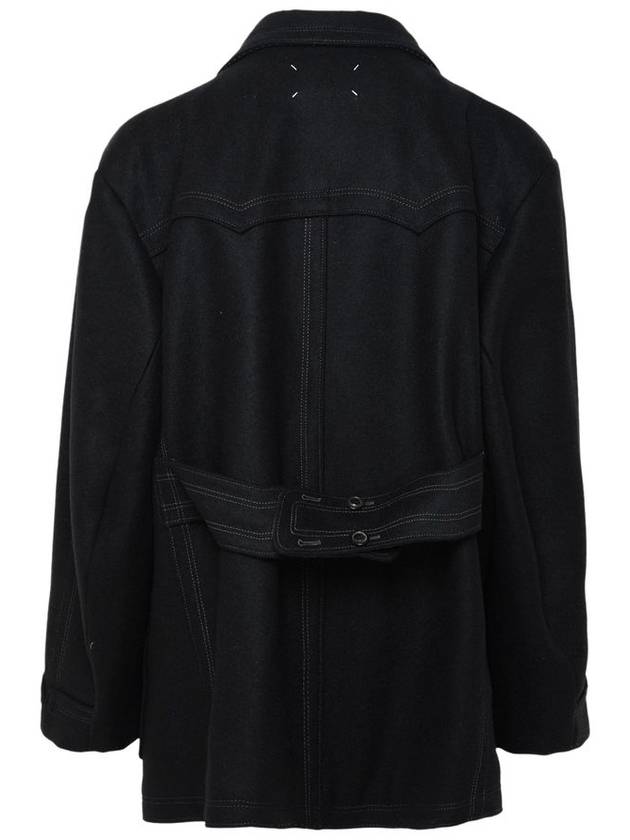 Oversized Caban Double Breasted Coat Black - MAISON MARGIELA - BALAAN 3