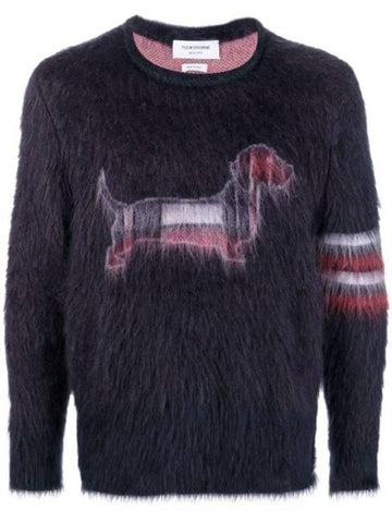 4 Bar Check Hector Jacquard Mohair Knit Top Navy - THOM BROWNE - BALAAN 1