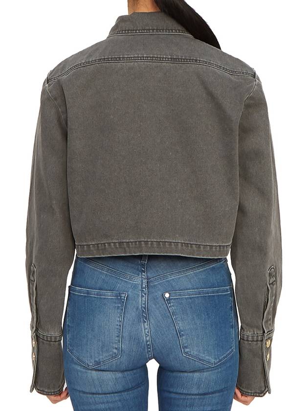 Embroidered Logo Cropped Denim Jacket Grey - PATOU - BALAAN 8