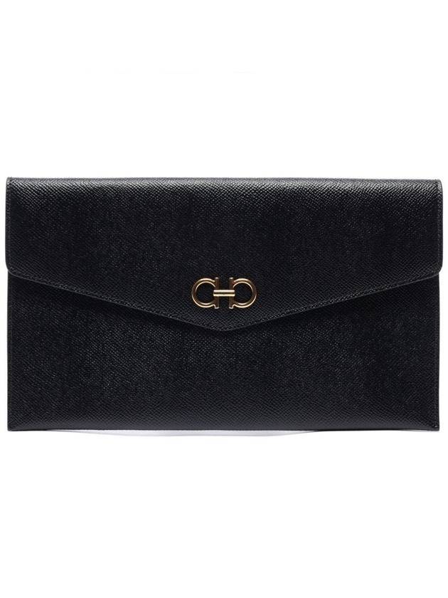 Gancini Gold Leather Clutch Bag Black - SALVATORE FERRAGAMO - BALAAN 1