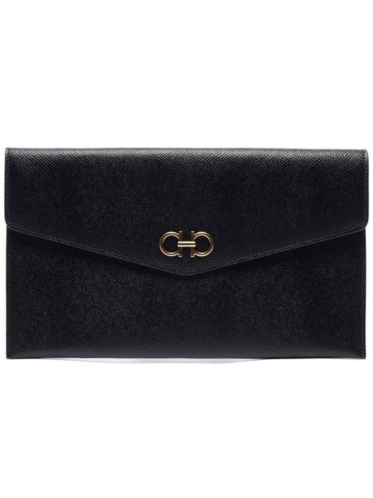 Gancini Gold Leather Clutch Bag Black - SALVATORE FERRAGAMO - BALAAN 1