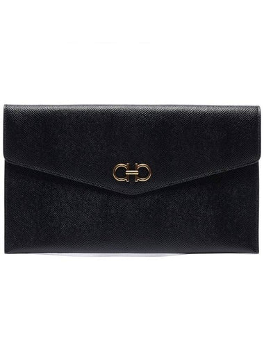 Gancini Gold Leather Clutch Bag Black - SALVATORE FERRAGAMO - BALAAN 1