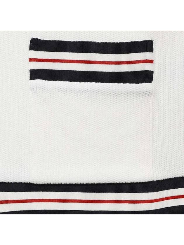 Cricket Stripe Lightweight Textured Cotton V-Neck Cardigan White - THOM BROWNE - BALAAN 5