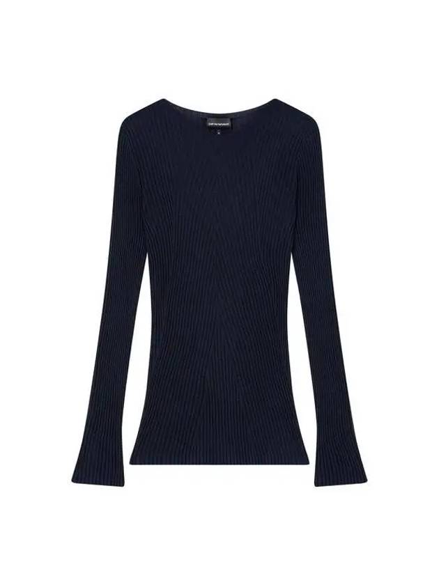 Women s Crew Neck Ribbed Slim Knit Navy - EMPORIO ARMANI - BALAAN 1