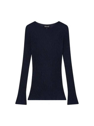 Women s Crew Neck Ribbed Slim Knit Navy - EMPORIO ARMANI - BALAAN 1