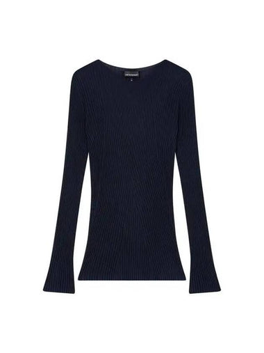 Women s Crew Neck Ribbed Slim Knit Navy - EMPORIO ARMANI - BALAAN 1