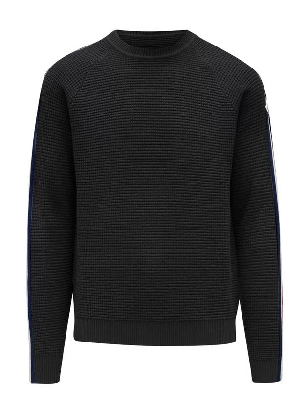 Men's Tricolor Jacquard Band Waffle Crew Neck Knit Dark Gray - MONCLER - BALAAN.