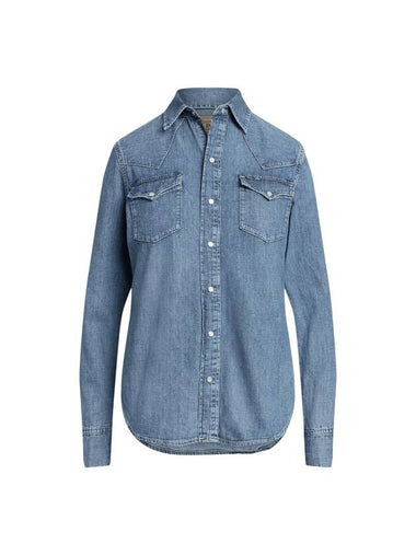 Denim Western Long Sleeve Shirt Blue - POLO RALPH LAUREN - BALAAN 1