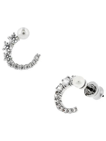 Matrix Hoop Crystal Pearl Round Cut Earrings Silver - SWAROVSKI - BALAAN 2