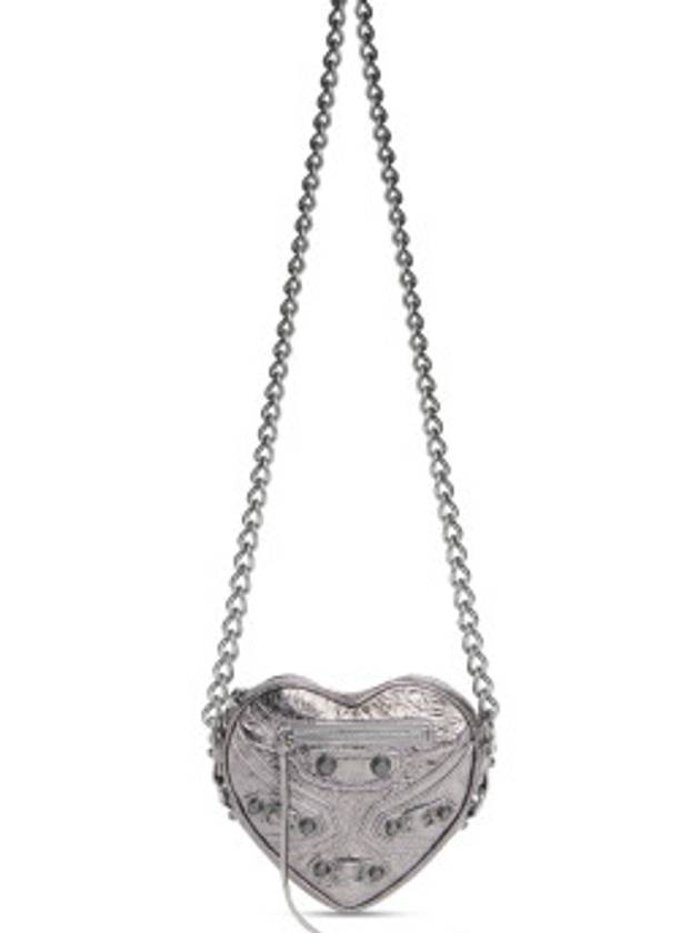 Le Cagole Heart Cross Mini Shoulder Bag Silver - BALENCIAGA - BALAAN 6