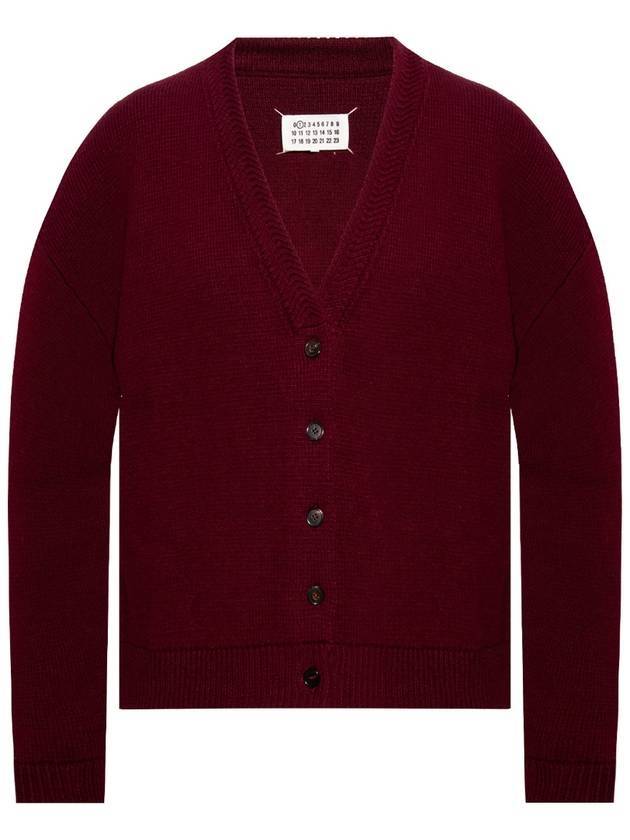 Women's Back Stitch Wool V-Neck Cardigan Burgundy - MAISON MARGIELA - BALAAN 1