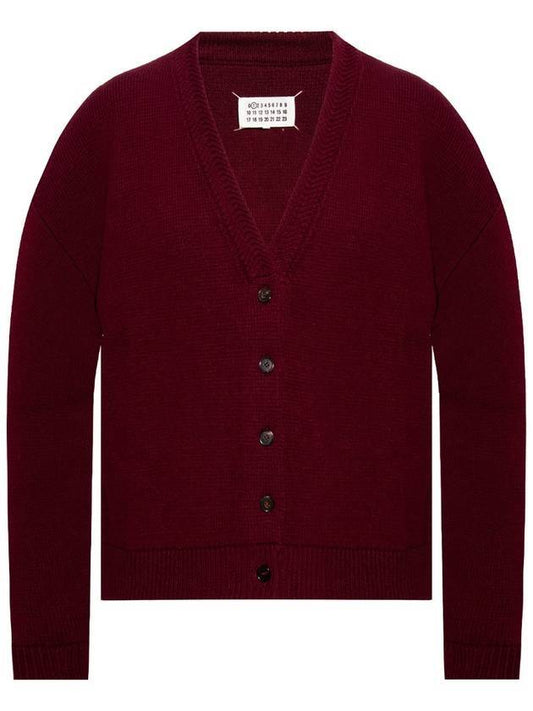 Women's Back Stitch Wool V-Neck Cardigan Burgundy - MAISON MARGIELA - BALAAN 1