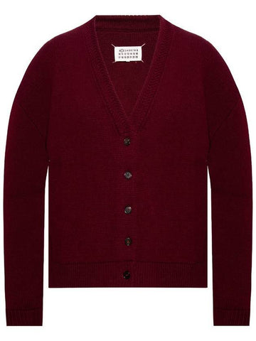 Women's Back Stitch Wool V-Neck Cardigan Burgundy - MAISON MARGIELA - BALAAN 1