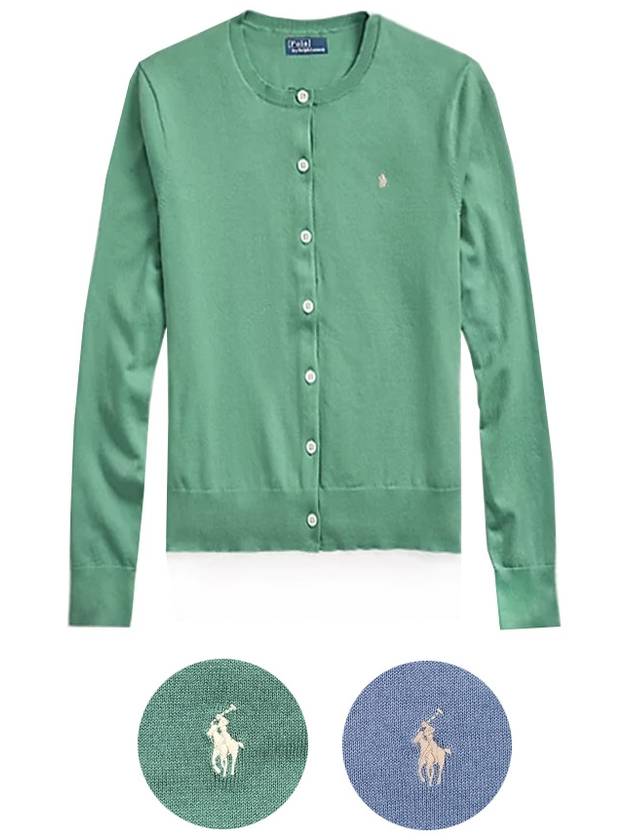 Women's Embroidered Logo Round Neck Cardigan Powder Green - POLO RALPH LAUREN - BALAAN 2