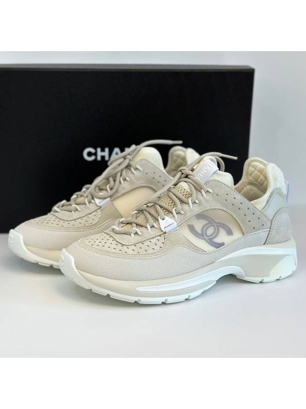 CC Logo  Fabric Suede Calfskin Mesh Low Top Sneakers White - CHANEL - BALAAN 2