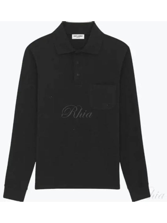 Embroidered Logo Cotton Polo Shirt Black - SAINT LAURENT - BALAAN 2