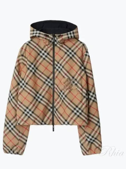 Crop Reversible Check Hooded Jacket Sand - BURBERRY - BALAAN 2