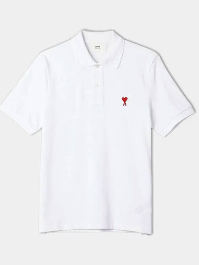 Heart Logo Polo Shirt White - AMI - BALAAN 2