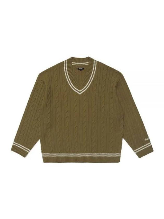 Health SeekersGolfers Ivy Cable Knit Sweater LIGHT KHAKI M3313LKT08LKH - MALBON GOLF - BALAAN 1