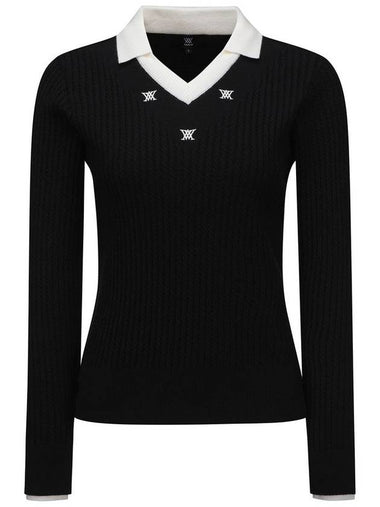 Official W LOGO POINT CABLE SWEATER BK - ANEWGOLF - BALAAN 1